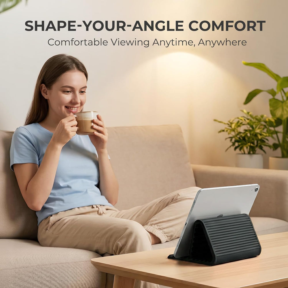 Black Flexible Memory Bend Phone Stand, Foldable Silicone Aluminum Holder, 360° Adjustable & Wrapable, Non-Slip Portable Desk & Travel Stand
