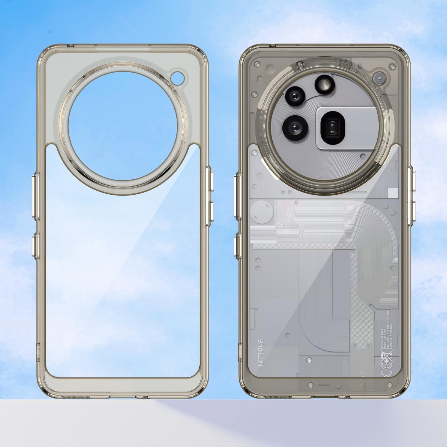 Hard PC + TPU Frame, Drop-Resistant, Protective Case Compatible with Nothing Phone 3a Pro (Transparent Grey)