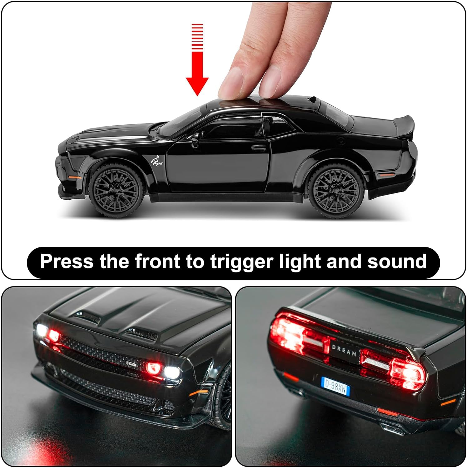 1:32 Scale Exclusive Alloy Metal Pull Back Die-cast Dodge Challenger-Black