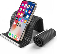 Black Flexible Memory Bend Phone Stand, Foldable Silicone Aluminum Holder, 360° Adjustable & Wrapable, Non-Slip Portable Desk & Travel Stand