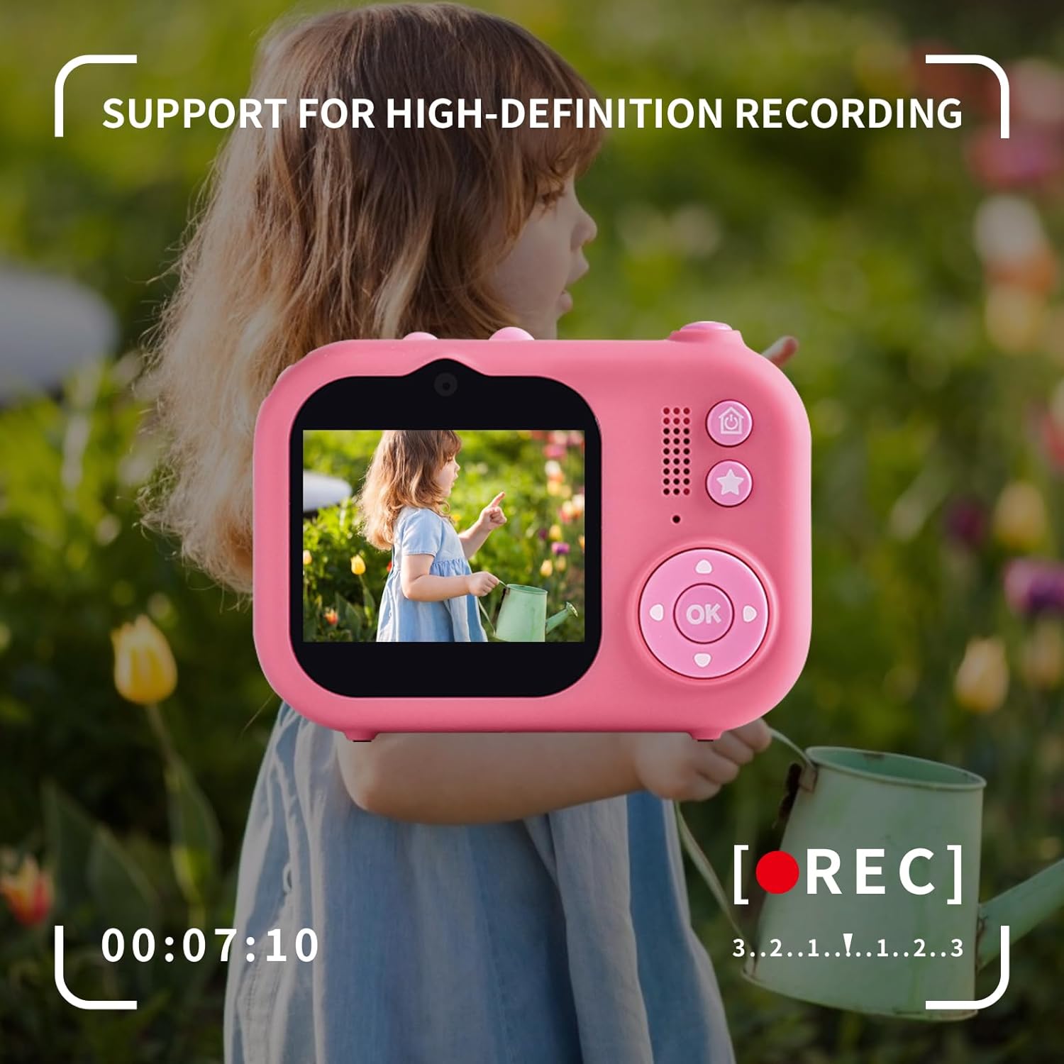 Pink Rabbit Design Portable Camera with Tripod for Kids