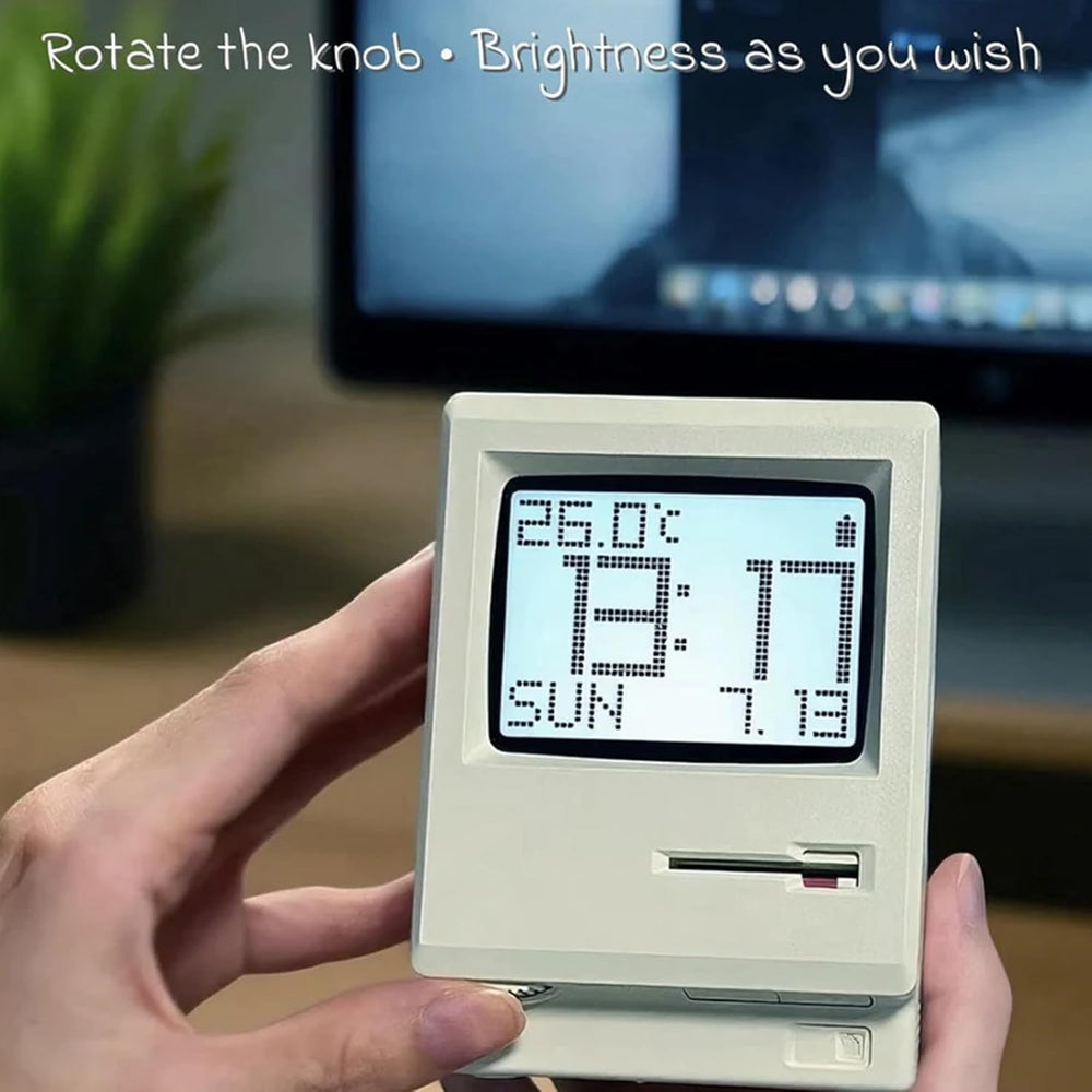 Maclock WB-8 Retro Pixel Alarm Clock, 1984 80s Computer Style Electronic Digital Clock with Large LCD Display, USB Desk Clock for Bedroom, Multiple Alarms, Calendar, Temperature, Adjustable Brightness