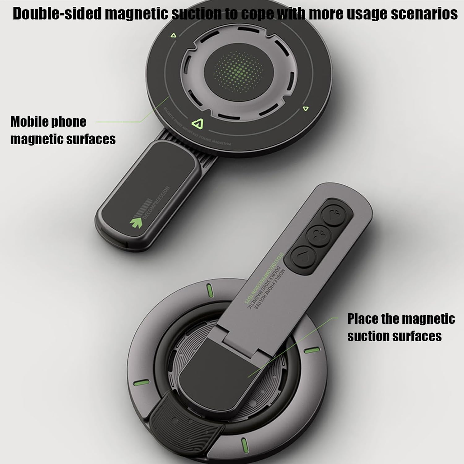 360° Magnetic Rotating Phone Holder – Double-Sided Magnetic Desktop Stand -Black
