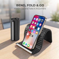 Black Flexible Memory Bend Phone Stand, Foldable Silicone Aluminum Holder, 360° Adjustable & Wrapable, Non-Slip Portable Desk & Travel Stand