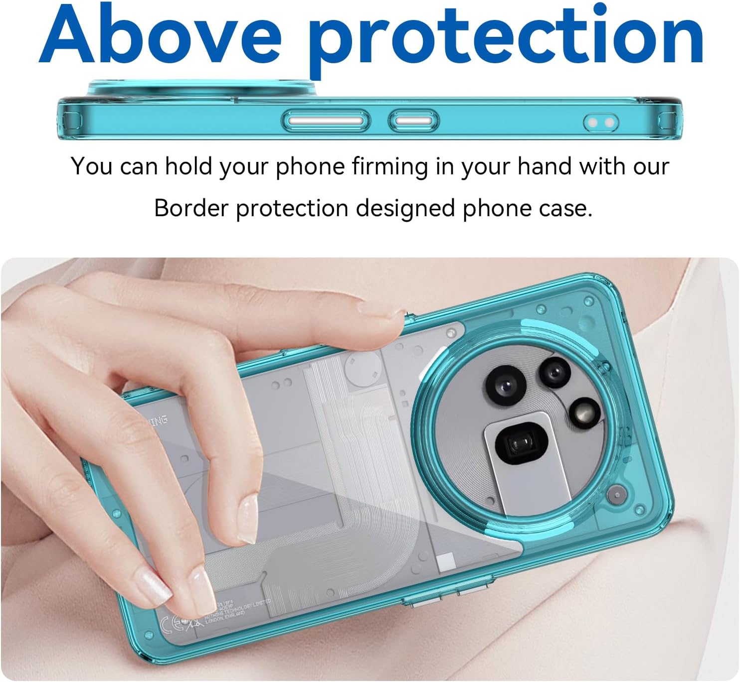 Hard PC + TPU Frame, Drop-Resistant, Protective Case Compatible with Nothing Phone 3a Pro (Transparent Blue)