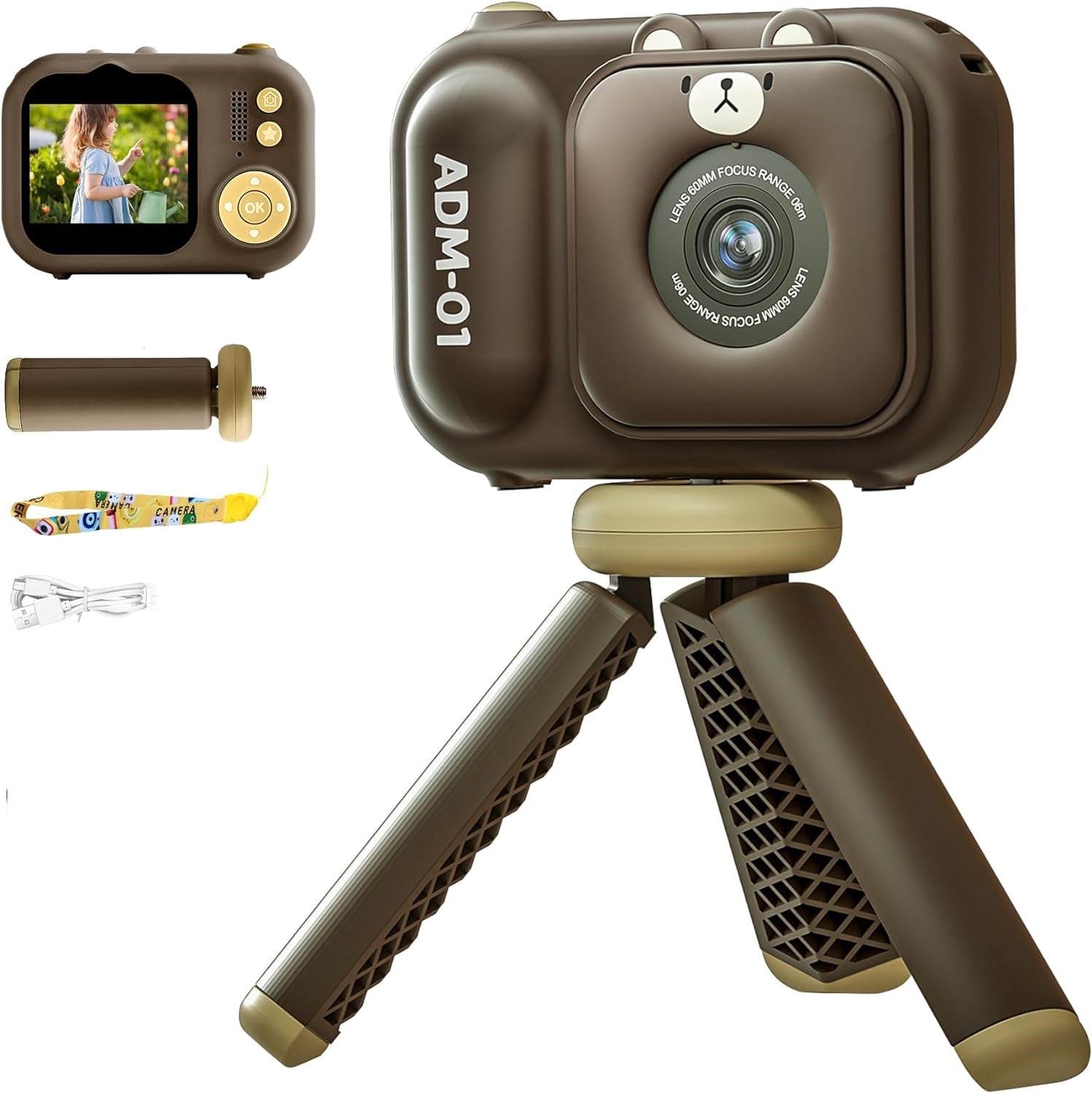 Brown Bear Design Portable Camera with Tripod for Kids