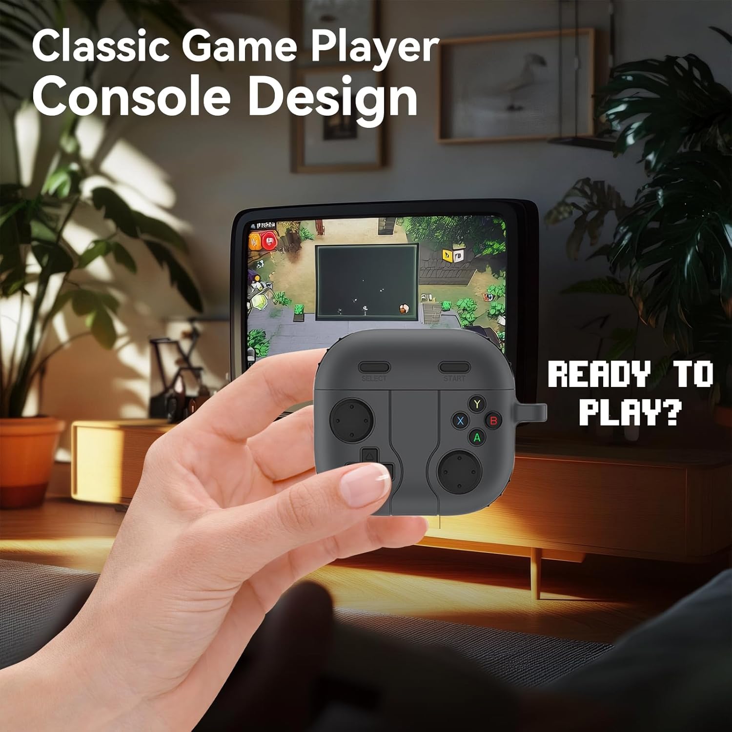 Classic Retro Handheld Game Console Design Case for Apple Air Pods 4 Case - Black