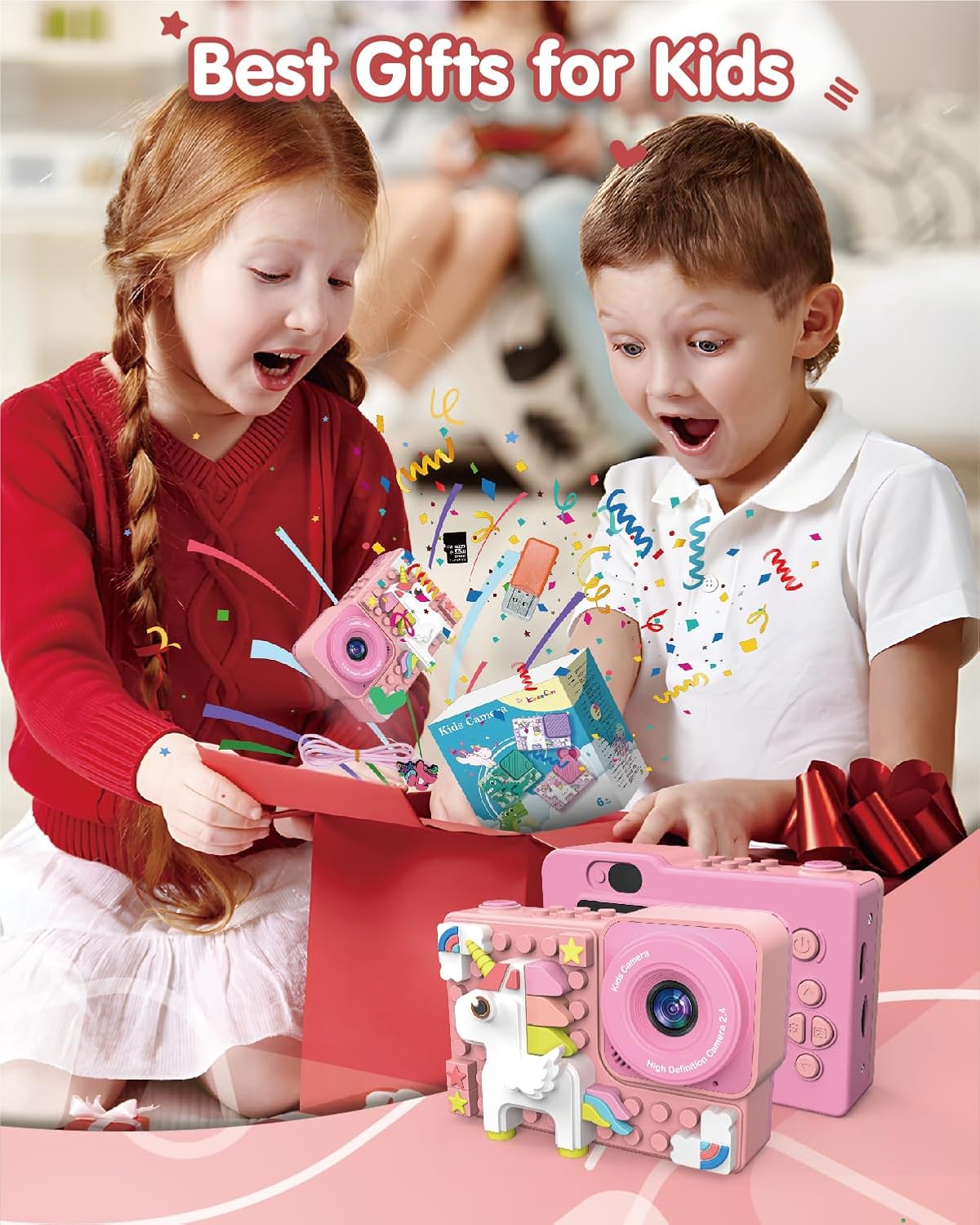 Kids Digital Video Toy Camera with Silicone Building CardBlocks - Unicorn