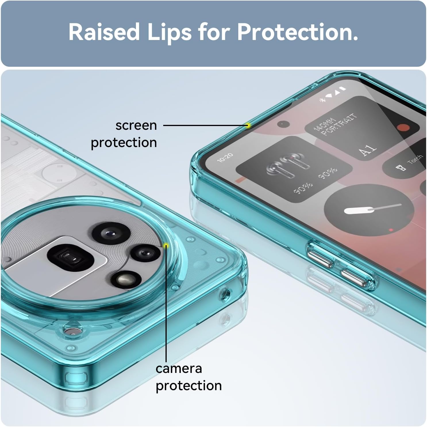 Hard PC + TPU Frame, Drop-Resistant, Protective Case Compatible with Nothing Phone 3a Pro (Transparent Blue)