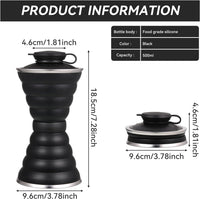 Portable Foldable Collapsible Silicone Water Bottles - Black