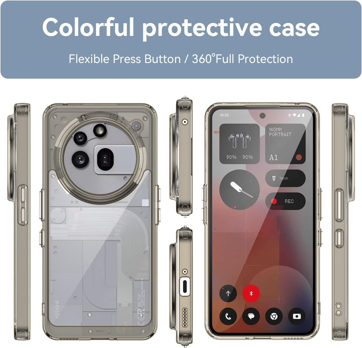 Hard PC + TPU Frame, Drop-Resistant, Protective Case Compatible with Nothing Phone 3a Pro (Transparent Grey)