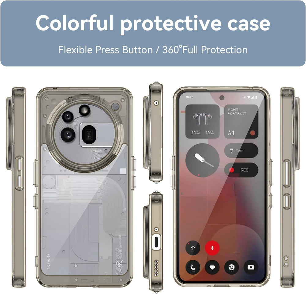 Hard PC + TPU Frame, Drop-Resistant, Protective Case Compatible with Nothing Phone 3a Pro (Transparent Grey)