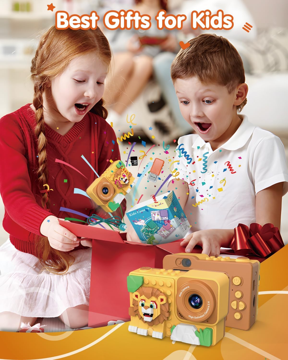 Kids Digital Video Toy Camera with Silicone Building CardBlocks - Lion