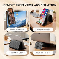 Black Flexible Memory Bend Phone Stand, Foldable Silicone Aluminum Holder, 360° Adjustable & Wrapable, Non-Slip Portable Desk & Travel Stand