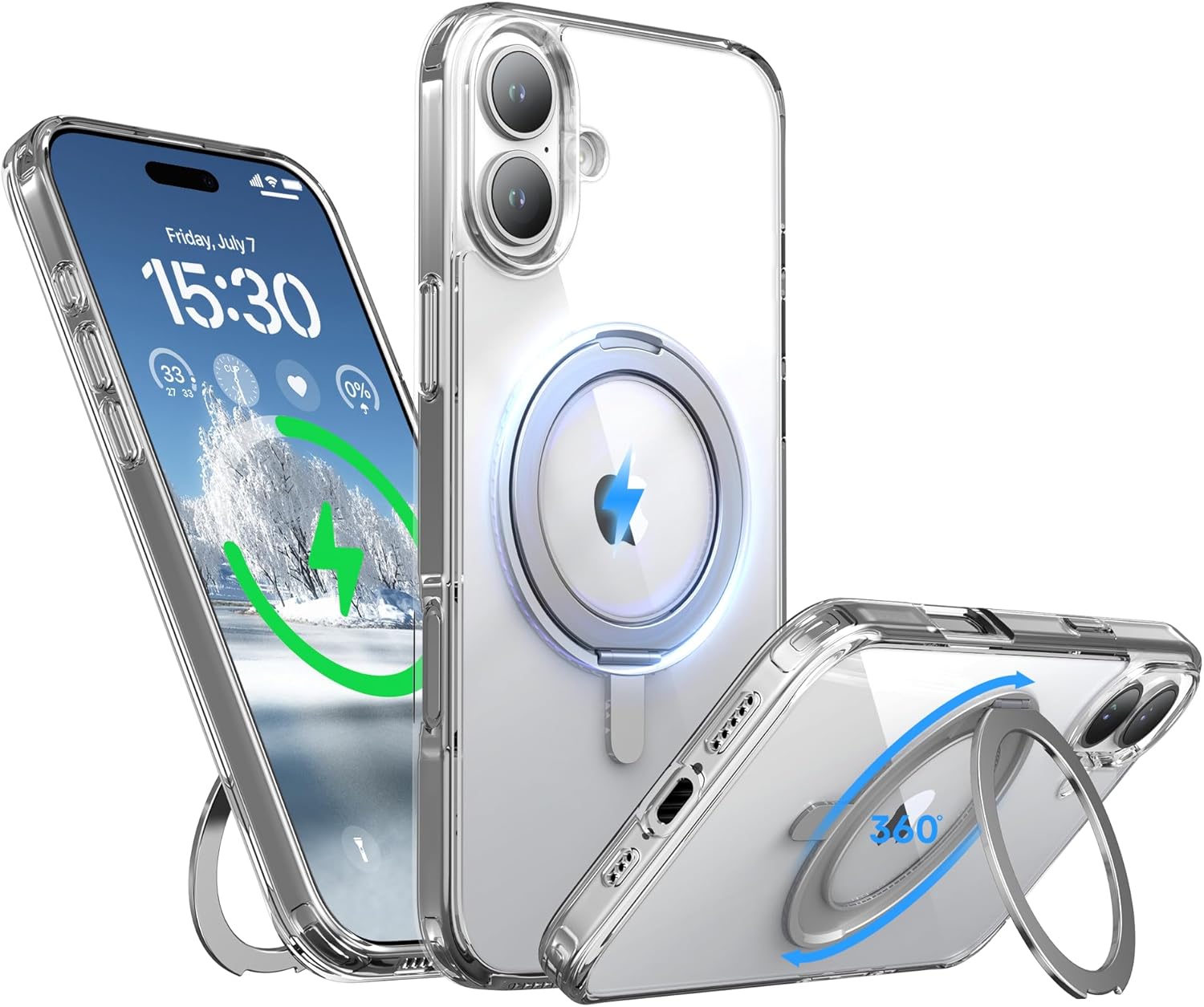 Blueo Crystal Magnetic case with 360 Rotatable stand - iPhone 16