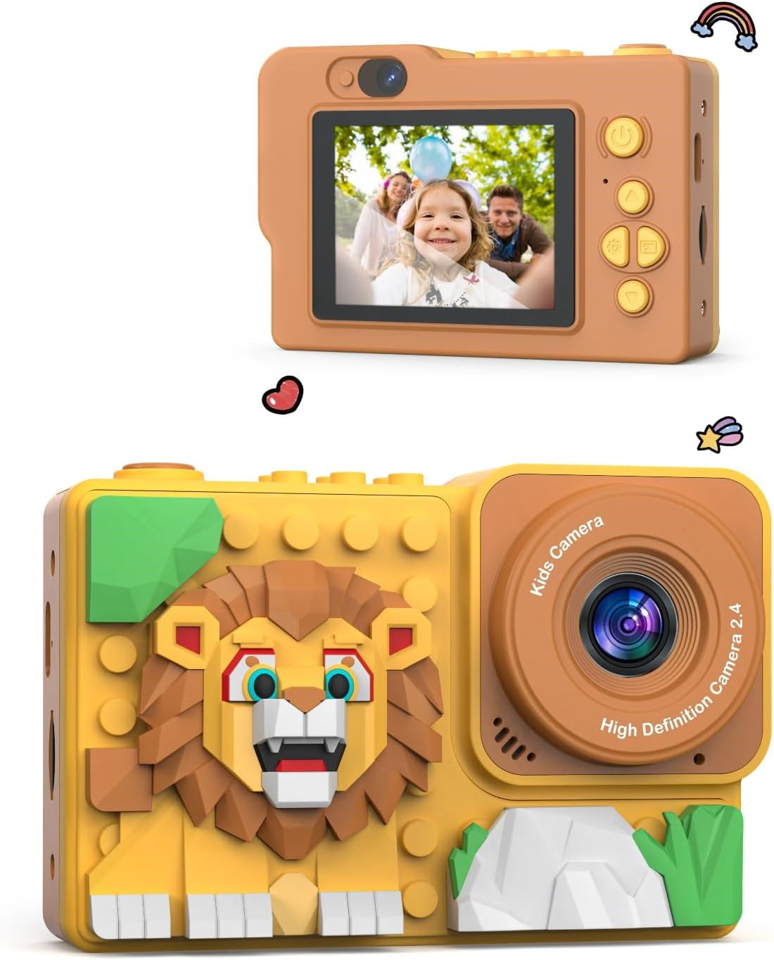 Kids Digital Video Toy Camera with Silicone Building CardBlocks - Lion