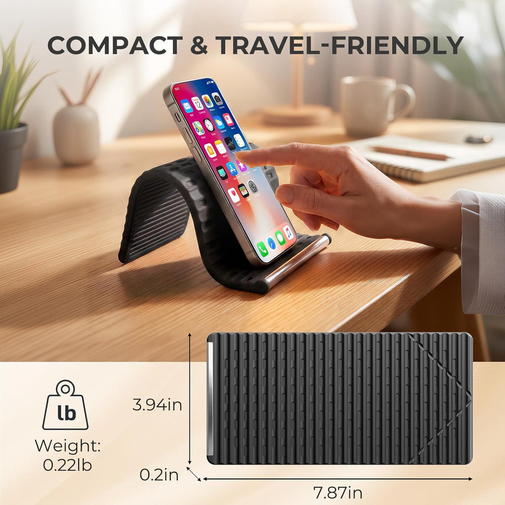 Black Flexible Memory Bend Phone Stand, Foldable Silicone Aluminum Holder, 360° Adjustable & Wrapable, Non-Slip Portable Desk & Travel Stand