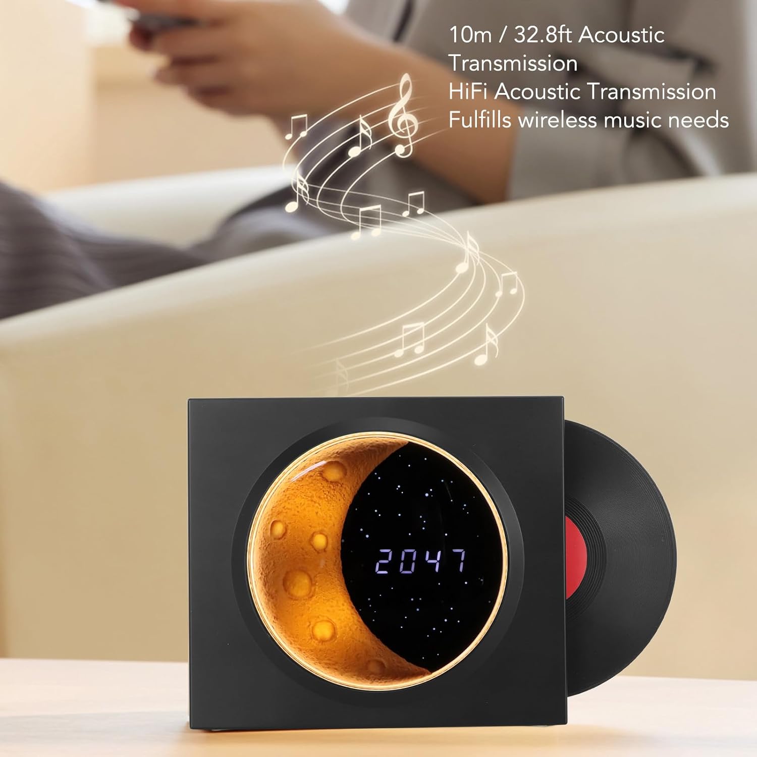 Modern Vintage Speaker with Moon Star Night Light - Black