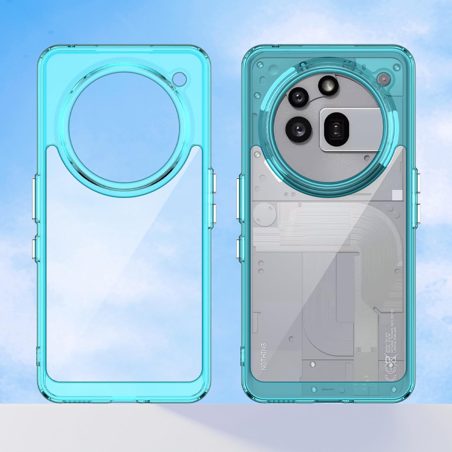 Hard PC + TPU Frame, Drop-Resistant, Protective Case Compatible with Nothing Phone 3a Pro (Transparent Blue)