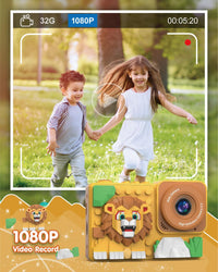 Kids Digital Video Toy Camera with Silicone Building CardBlocks - Lion