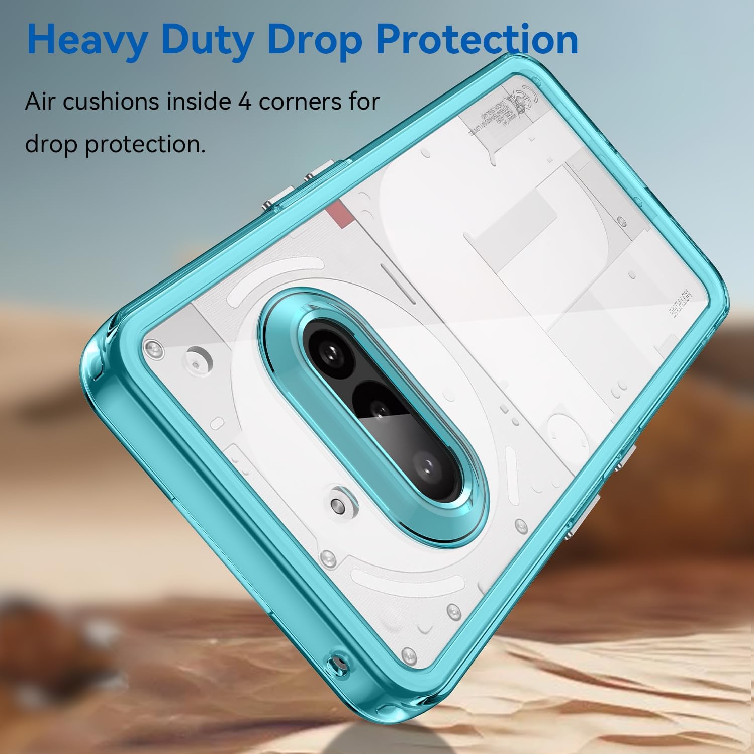 Hard PC + TPU Frame, Drop-Resistant, Protective Case Compatible with Nothing Phone 3a (Transparent Blue)