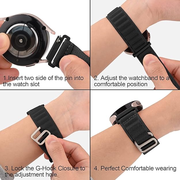 20 MM Black Alpine loop Bands Compatible with Android Smart Watches