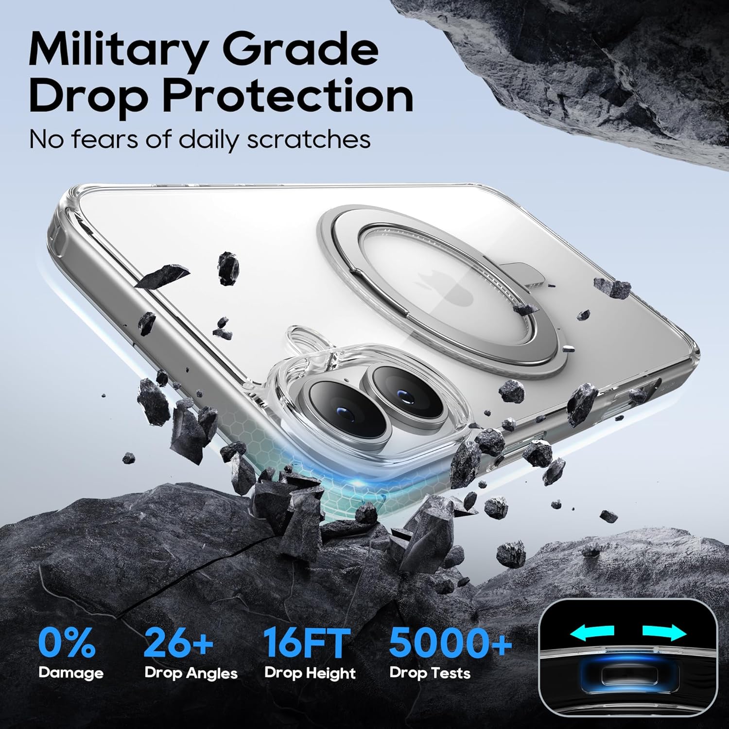 Blueo Crystal Magnetic case with 360 Rotatable stand - iPhone 16