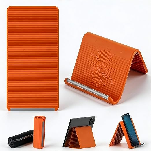 Orange Flexible Memory Bend Phone Stand, Foldable Silicone Aluminum Holder, 360° Adjustable & Wrapable, Non-Slip Portable Desk & Travel Stand