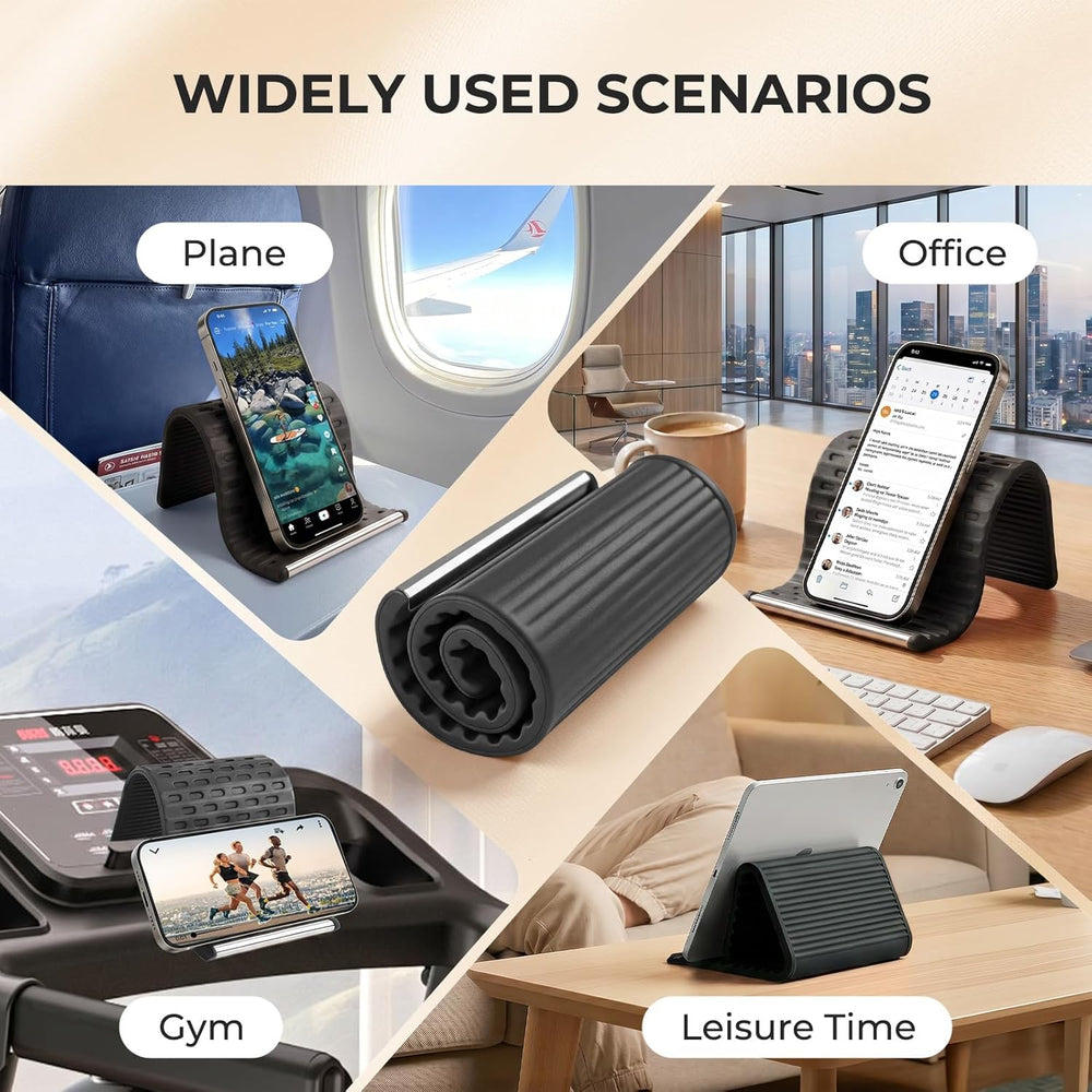 Black Flexible Memory Bend Phone Stand, Foldable Silicone Aluminum Holder, 360° Adjustable & Wrapable, Non-Slip Portable Desk & Travel Stand