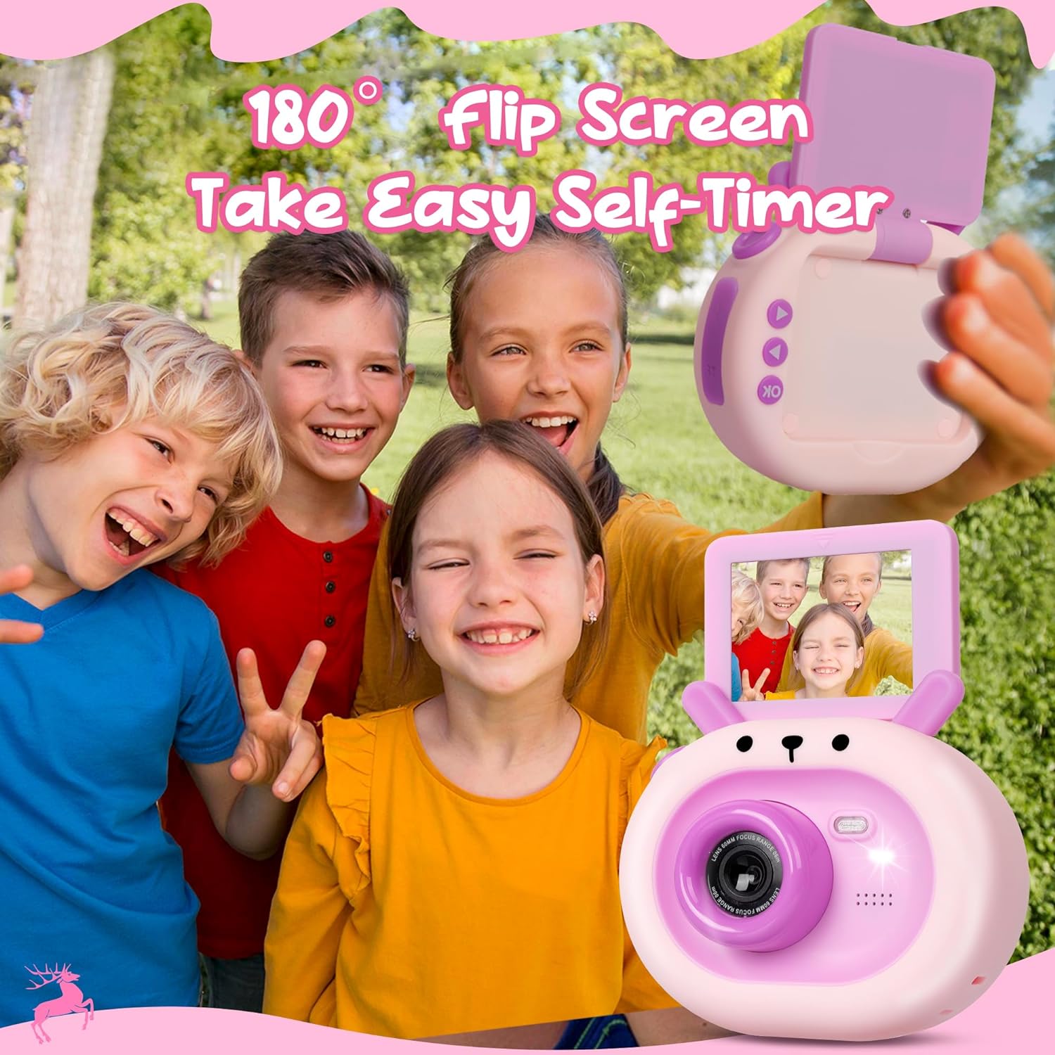 Kids Camera 180° Flip Screen HD 1080P Toddlers Digital Camera