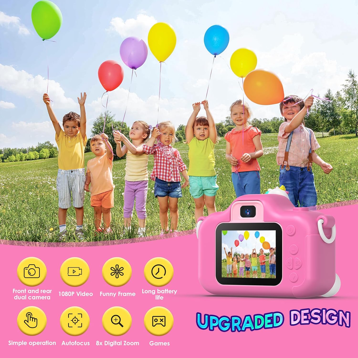 Pink Unicorn Design Kids Cartoon Digital Camera