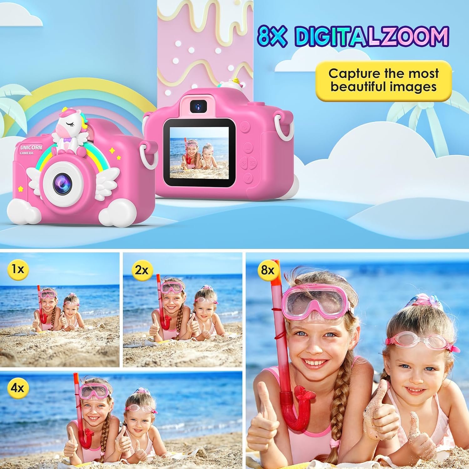 Pink Unicorn Design Kids Cartoon Digital Camera