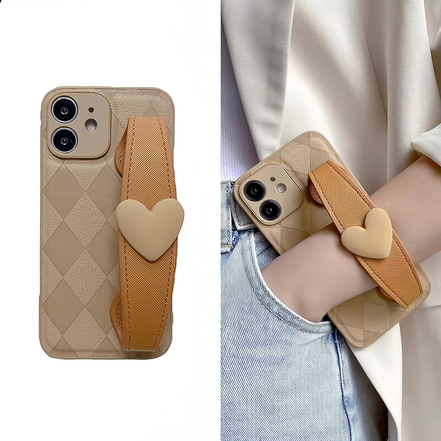 Lovely Wrist Strap Slim PU Leather Cute Lanyard Phone Case for iPhone 12/14/15