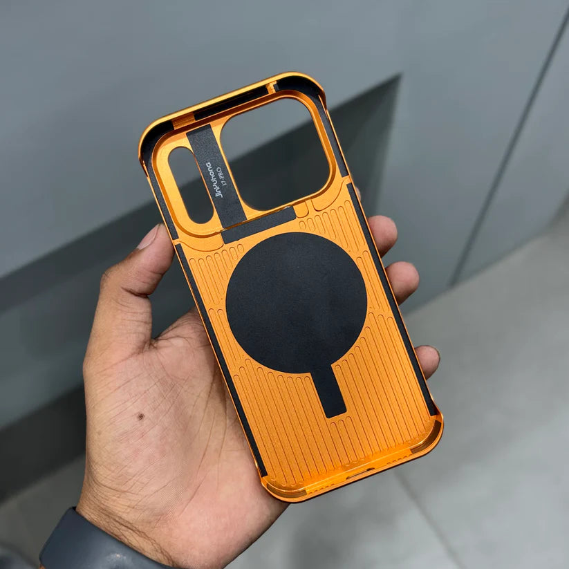 NyJoy Metal Veagan Leather with Magsafe Case for iPhone 17 Promax - Orange