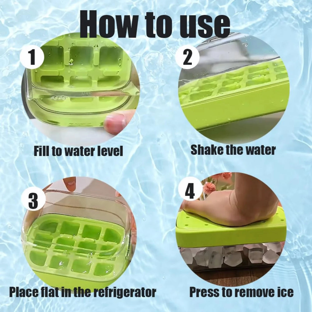 Ice Cube Bottle, 2 in 1 Touch-Free Ice Cube Tray & Water Bottle with Lid and Bin - Pink