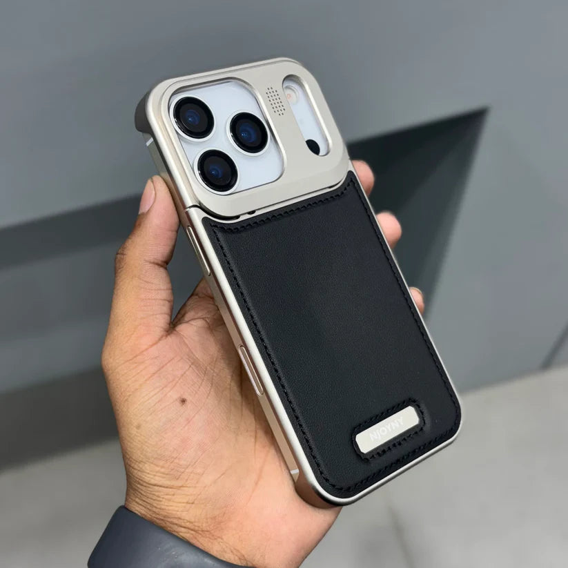 NyJoy Metal Veagan Leather with Magsafe Case for iPhone 17 Pro - Black