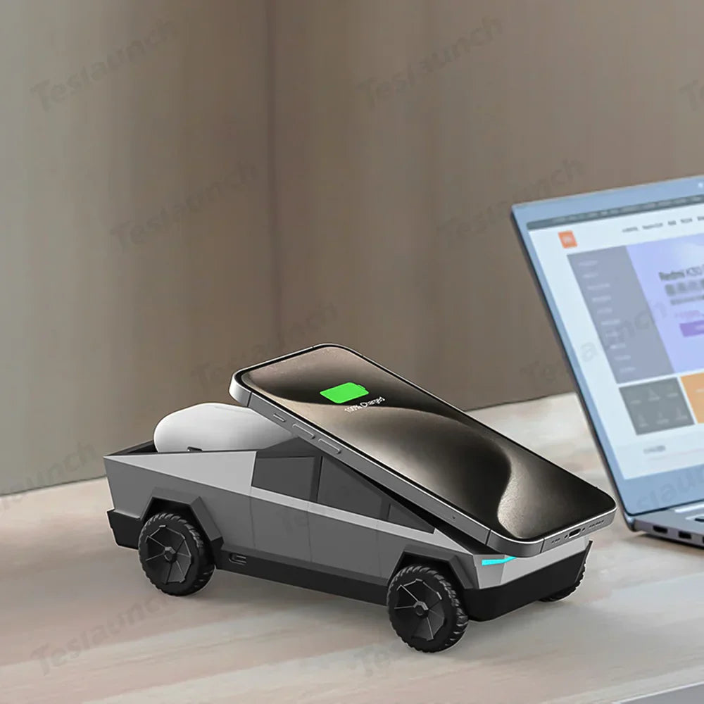 3 in 1 Silver CyberDock+ Cyber Truck inspired Motorised MagSafe Charging Dock