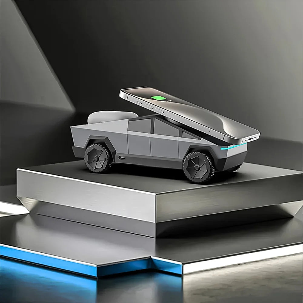 3 in 1 Silver CyberDock+ Cyber Truck inspired Motorised MagSafe Charging Dock