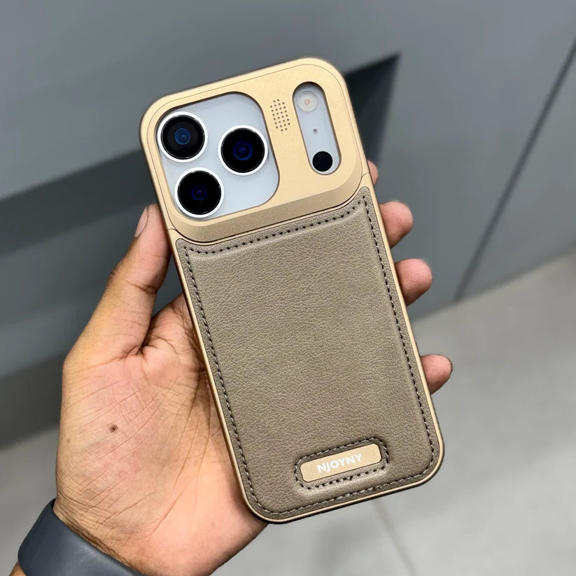 NyJoy Metal Veagan Leather with Magsafe Case for iPhone 17 Pro - Brown