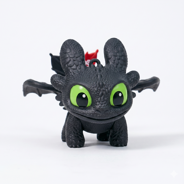 Dragon Keychain Toy with Moving Wings and Light, On Off Switch, Black Color (Night Fury)