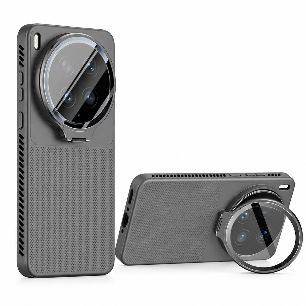 Grey Ultra Flip-Out Camera Cover Stand Honeycomb Cooling Phone Case for Vivo X300 Ultra