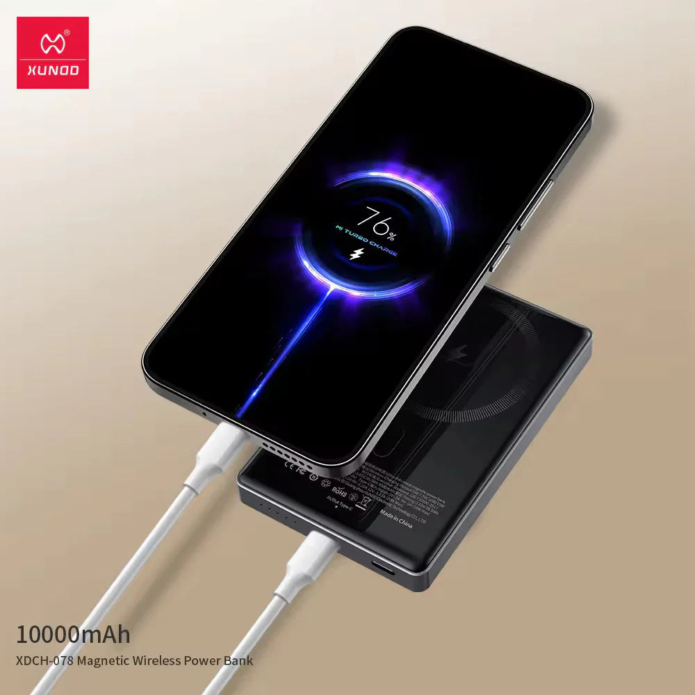 XUNDD 10000 mah Mini Slim Metal Magnetic PD Power Bank - Black