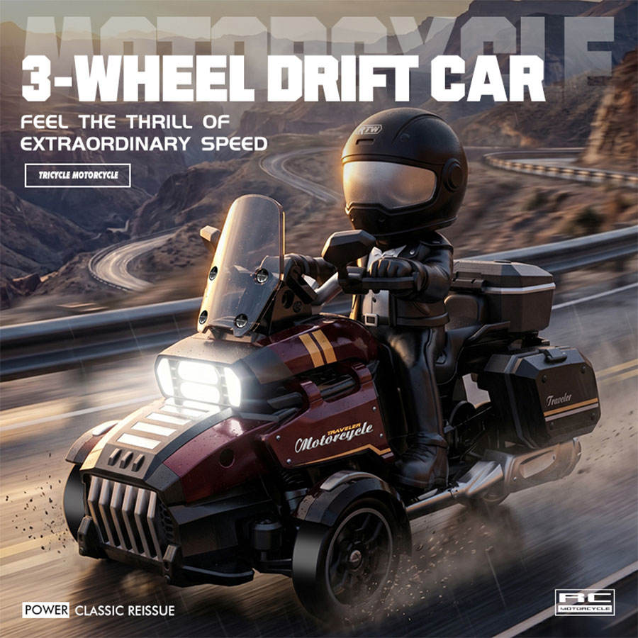 Maroon RC Drift Remote Control Three-Wheel Motor 2.4 Ghz Beetle Electric Model Emulation Motorcycle