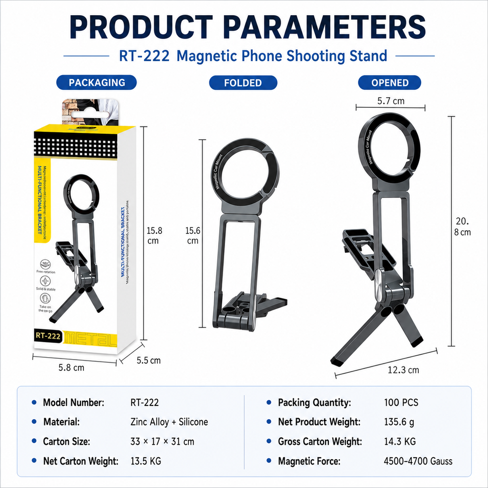 Magsafe Climbing Phone Holder Alloy Portable Magnetic Tripod Multi-Functional Horizontal Vertical Mounting Folding Phone Stand