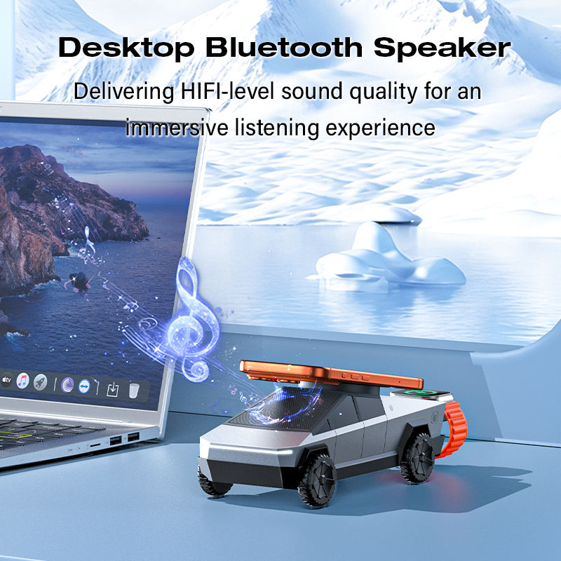 3 in 1 Silver CyberDock Charging Station + Speaker with Qi2 Technology