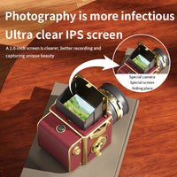 Red Vintage Digital Camera, 64MP 2.7K Retro Point and Shoot Camera with Autofocus, 2" IPS Waist-Level Screen & 16GB TF Card, 16X Zoom Compact Photography Camera