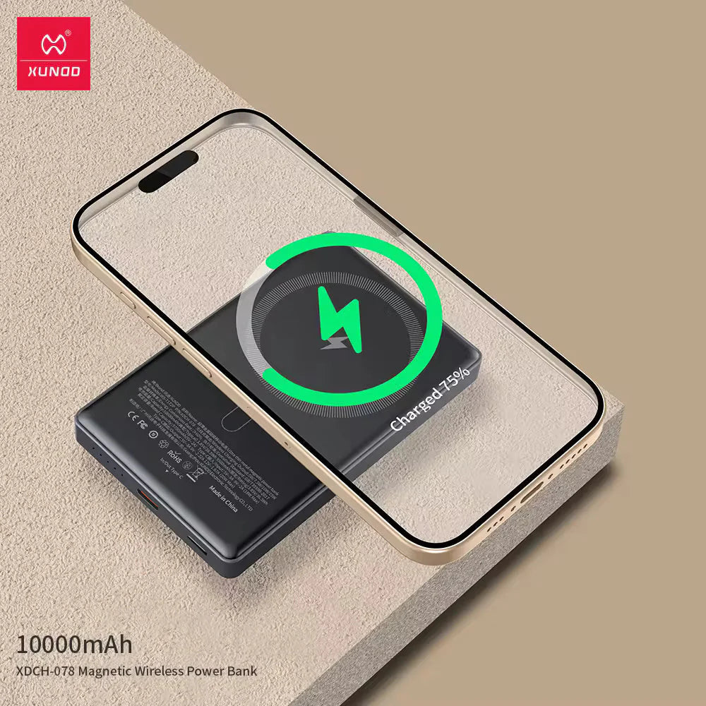 XUNDD 10000 mah Mini Slim Metal Magnetic PD Power Bank - Black