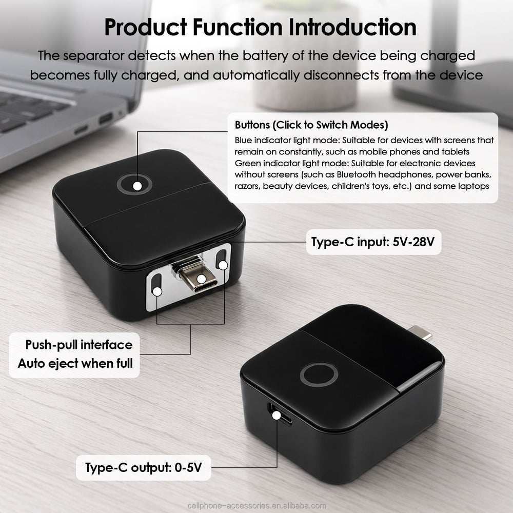 Grey Auto Pop AI Smart Auto Stop Adapter - Charging Separator - Type-C