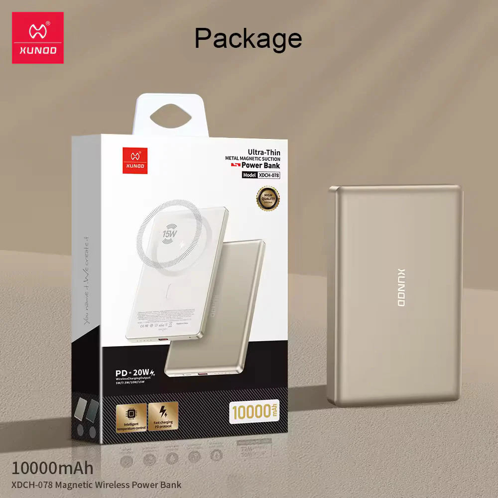 XUNDD 10000 mah Mini Slim Metal Magnetic PD Power Bank - Gold