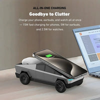 3 in 1 Silver CyberDock+ Cyber Truck inspired Motorised MagSafe Charging Dock